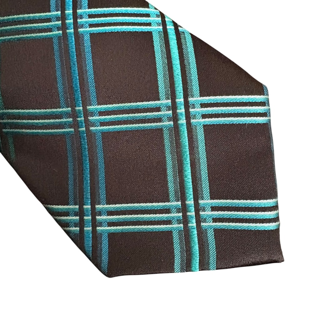 Arrow USA 1851 Men's Silk Tie Black Teal Plaid‎ Check 60" x 3.25" Neckwear